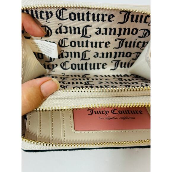 Juicy Couture Royal Wallet Black Velour Double Zip Around Crown Charm NWT - Picture 3 of 3
